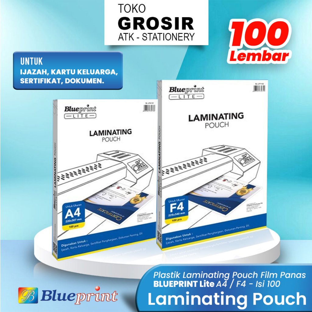 

Plastik Laminating A4 / Plastik Laminating F4 LITE Pouch Film Panas BLUEPRINT Lite - Isi 100 pcs