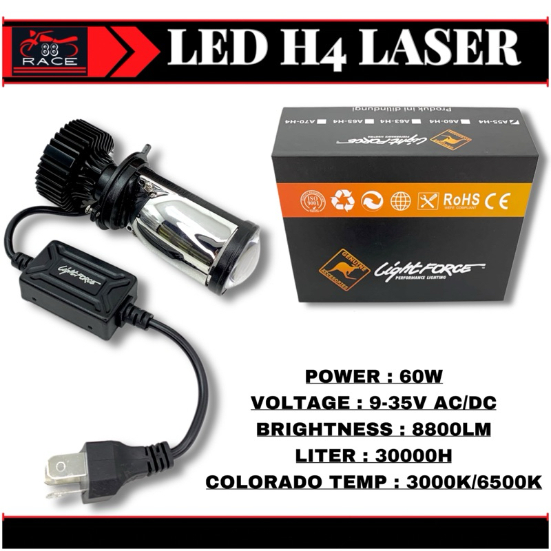 [Lightforce] LED mini Projector plus kipas soket H4 | Lampu Led motor mobil H4 Laser + Kipas light f