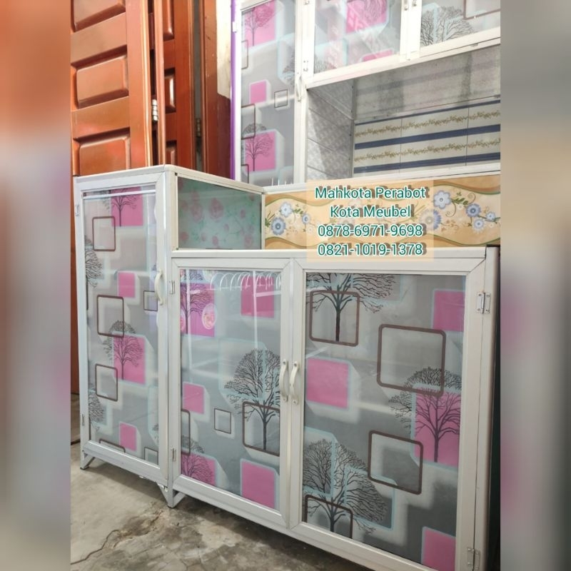 rak piring rak kompor 3 pintu keramik kaca