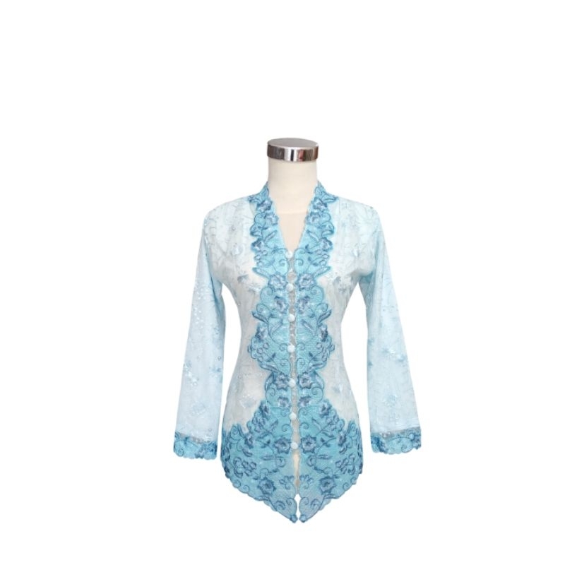 kebaya dirimu style encim biru muda bordir biru elegan premium cantik panjang