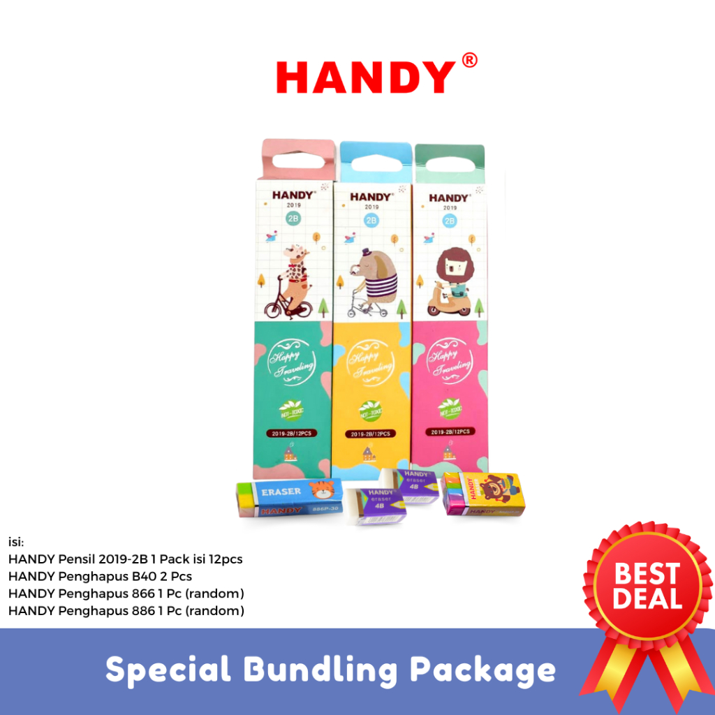 

HANDY Paket Alat Tulis 202407A Pensil 2019-2B + Penghapus B40 + 866 +886