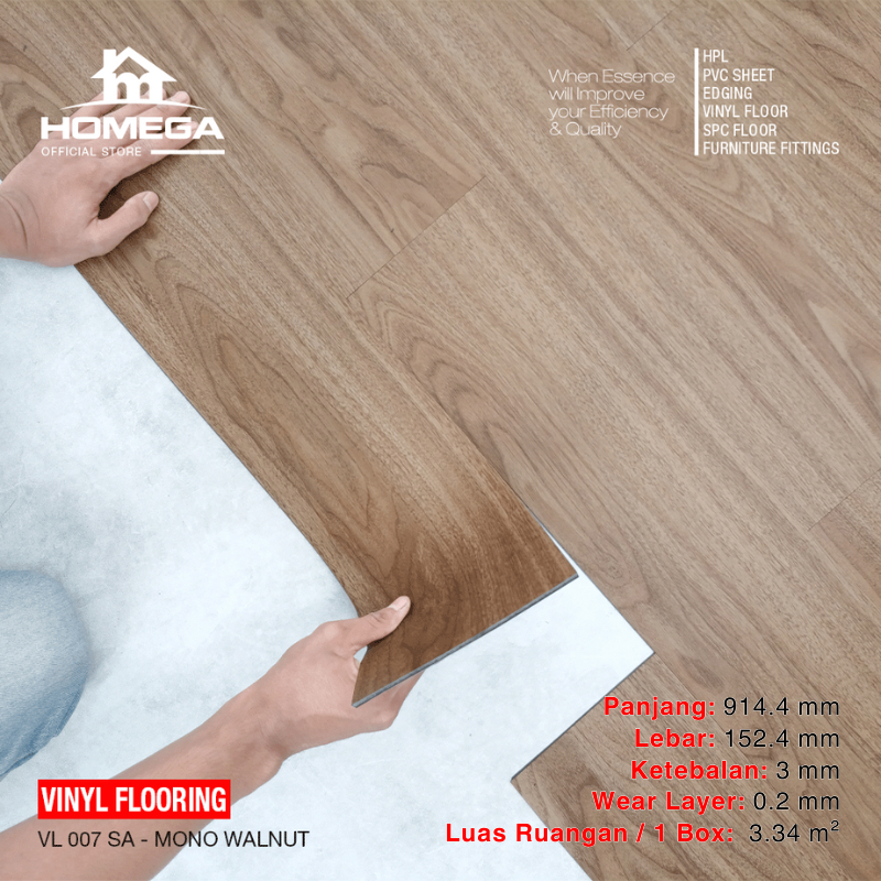 Homega Vinyl Flooring - Lantai Kayu Parket Parkit Parquet Stiker - Tekstur Wood Mono Walnut - 1 Box