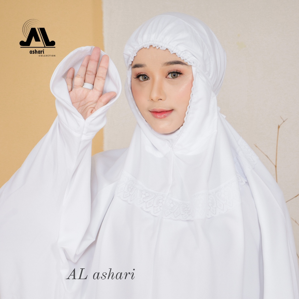 Mukena Terusan Dewasa Katun Putih Polos Renda Mewah Putih Senada