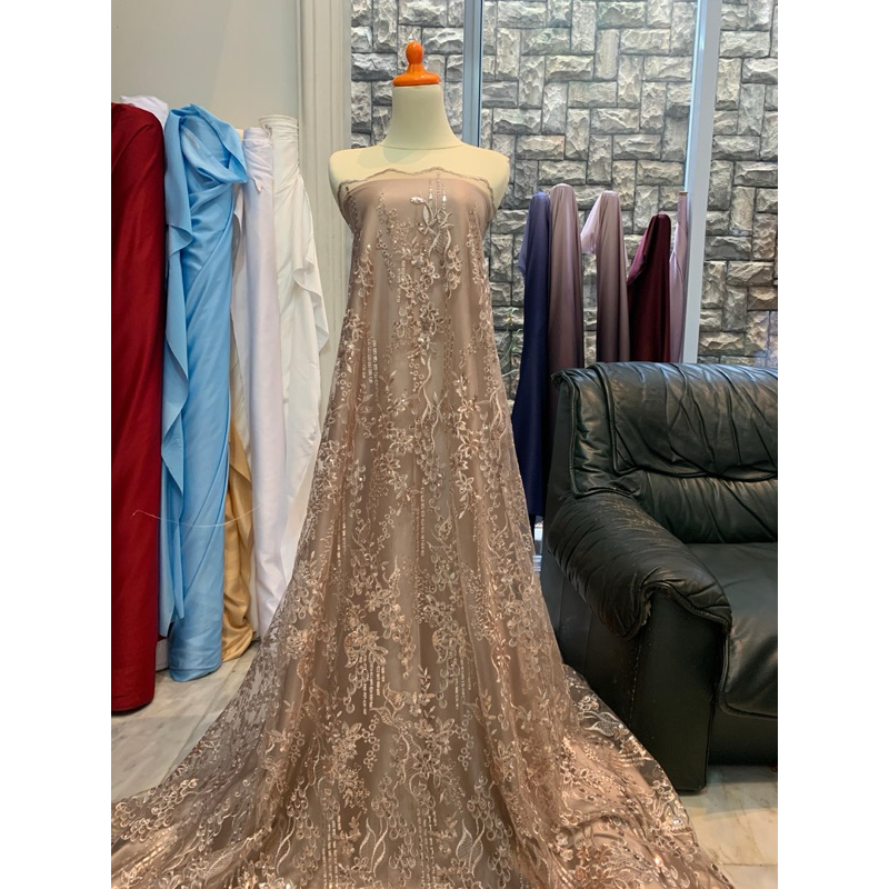 Bahan Kebaya Kain Brukat Tile Gracia Warna Coklat Susu Coksu Latte