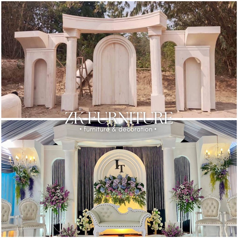 backdrop pernikahan triplek / pelaminan backdrop triplek terbaru / backdrop kekinian mewah / dekoras