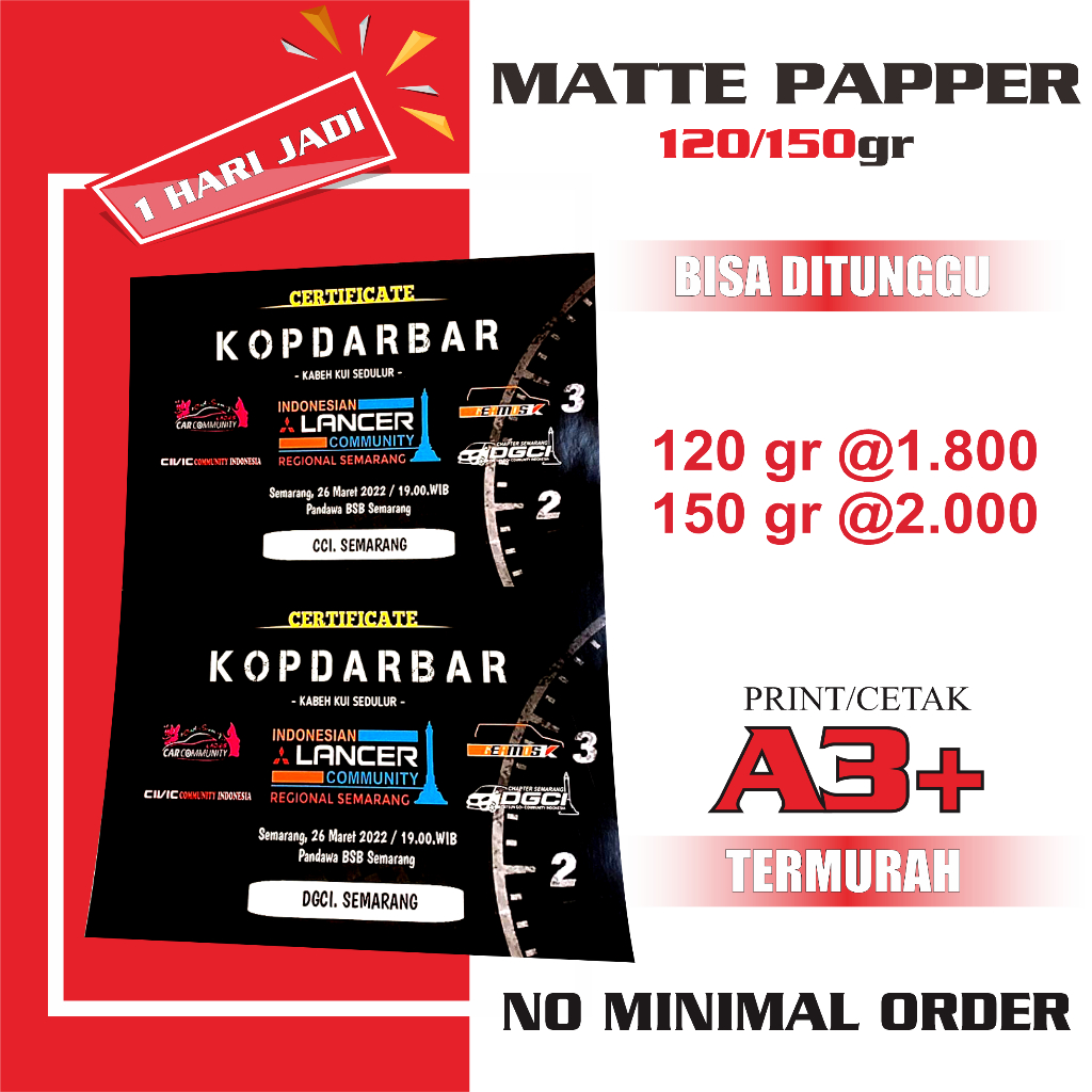 PROMO Print A3+ | Cetak A3+ MURAH / matte paper 120/150 gr | 1 Sisi / 2 Sisi kalikan 2