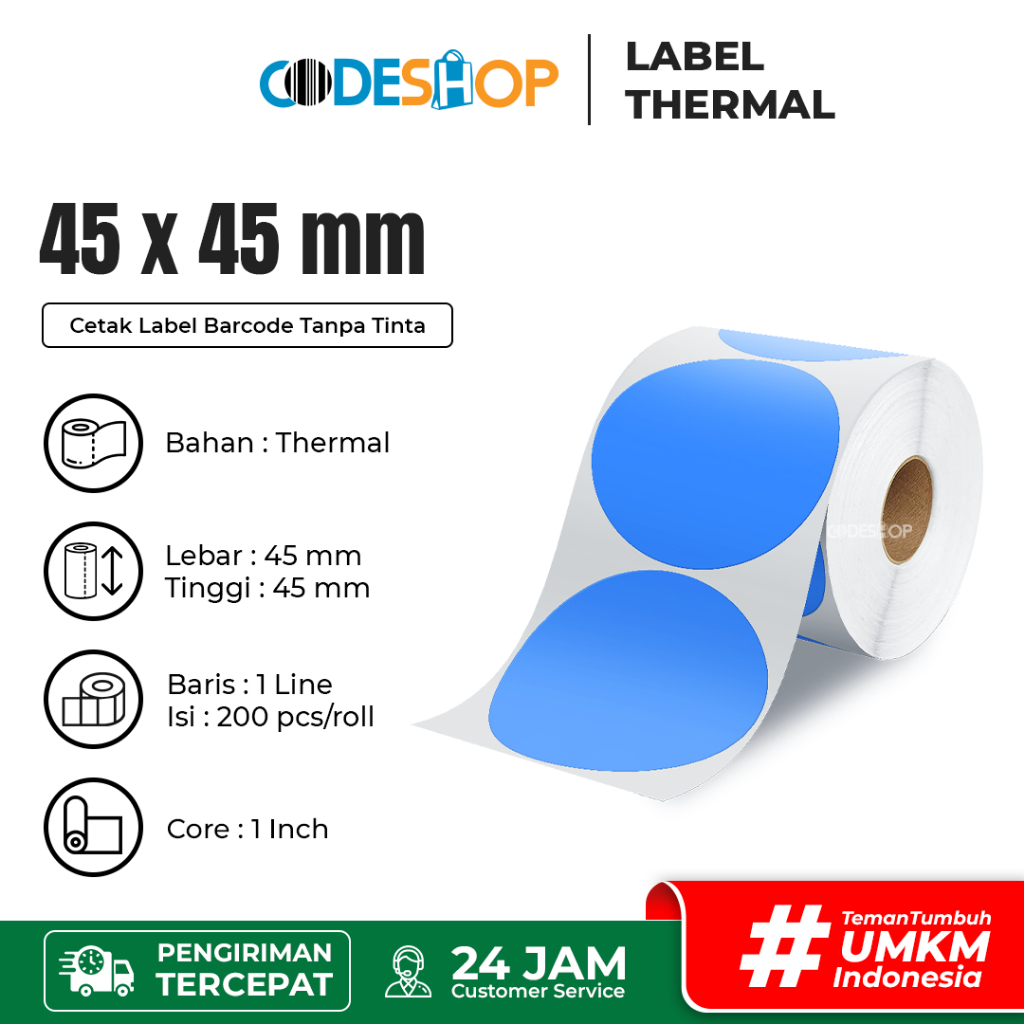 

Label Thermal Bulat 45 x 45 mm Warna Biru isi 200 pcs