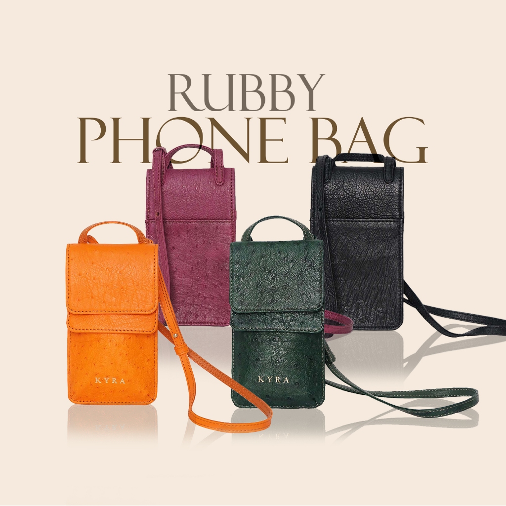 KYRA Rubby Phone Bag in Ostrich Leather - Phone Bag / Tas Wanita / Dompet Wanita / Tas eksotik