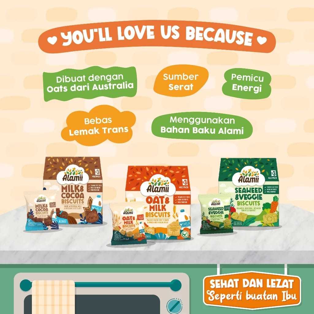 

BELI 2 GRATIS 1 BUNGKUS 20GR Alamii Multigrain Biscuits 60Gr Biskuit Anak Sehat