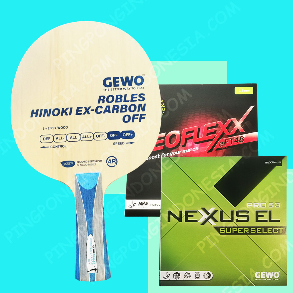 Paket Gewo Robles Hinoki Ex-Carbon OFF & Neoflexx 48 - Set Rakitan Blade Kayu Pingpong Tenis Meja Be