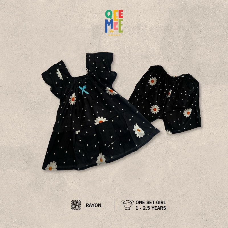 ONE SET ANAK PEREMPUAN DASTER ANAK BAJU MAIN RAYON MOTIF DAISY BLACK