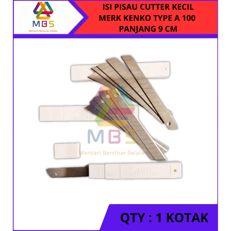 

1 KOTAK ISI 5 PCS ISI PISAU CUTTER KECIL A 100 MERK KENKO PANJANG 9 CM MATA PISAU CUTTER REFIL