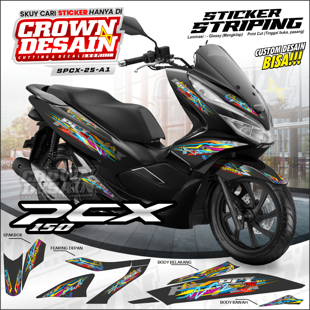 Striping Stiker PCX 150 Model Thailook Variasi Rainbow - Decal Striping Vinyl PCX 150 Motif Thailook
