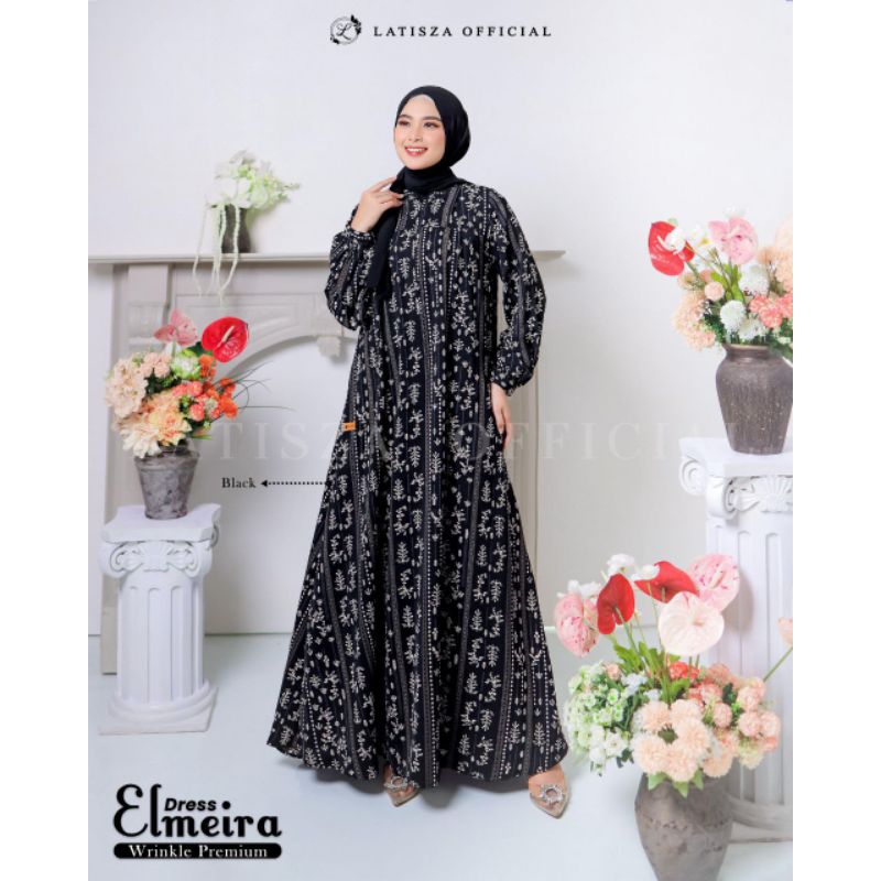 ❤Andara.Butik❤ Gamis Wanita Elegan Series Elmira Dress By Latisza Material Wrinkle Premium Adem Teba