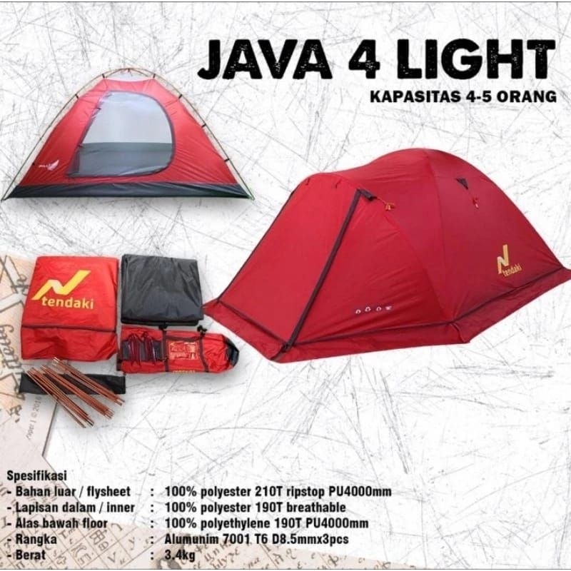 Tendaki JAVA 4 LIGHT,Tenda Gunung Kapasitas 4 orang,tendaki termurah,tenda traveling