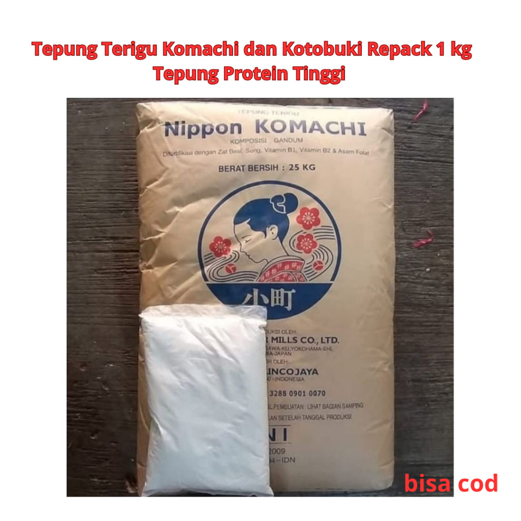 

Tepung Terigu Komachi dan Kotobuki Repack 1 kg Tepung Protein Tinggi