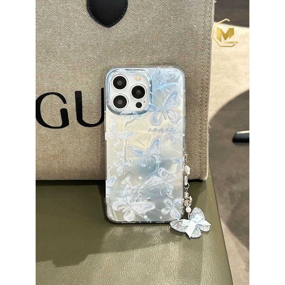 SS910 New Blue Butterfly Textured waterry Ripple Hologram With Charm Case Iphone - Hardcase/Casing H