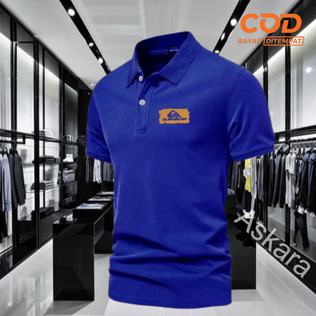 Baju Distro Style Polo Kerah qu1ks1lv3r logo Text gold Kaos Polo T Shirt Denim Premium Quality Atasa