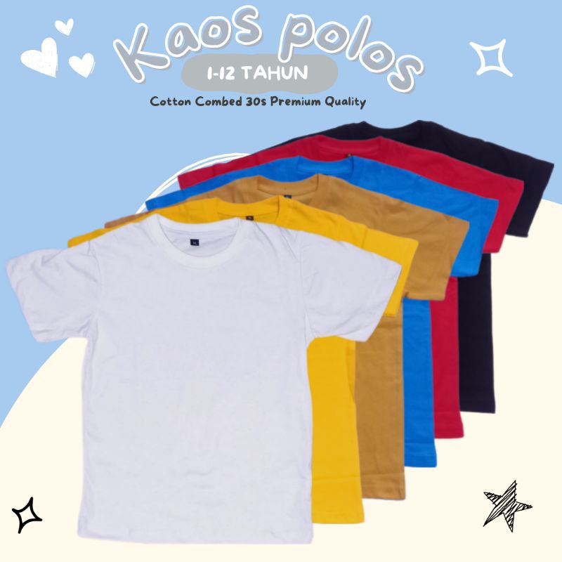 Kaos Anak Polos Usia 1-12 Tahun Unisex Katun Combed 30s Polos Kids Anak - Anak Distro