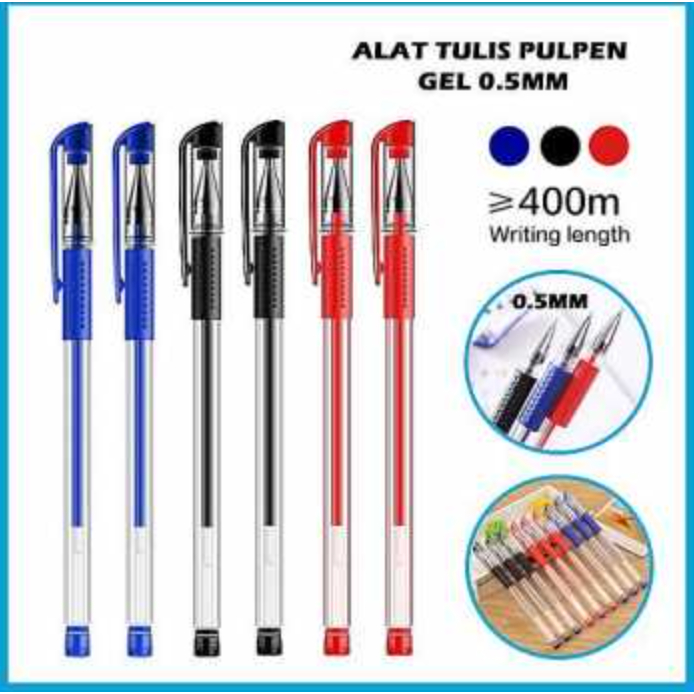 

Pulpen Gel 0.5mm / pena gel / balpoin gel / isi pulpen gel / Pena pulpen gel hitam biru dan merah