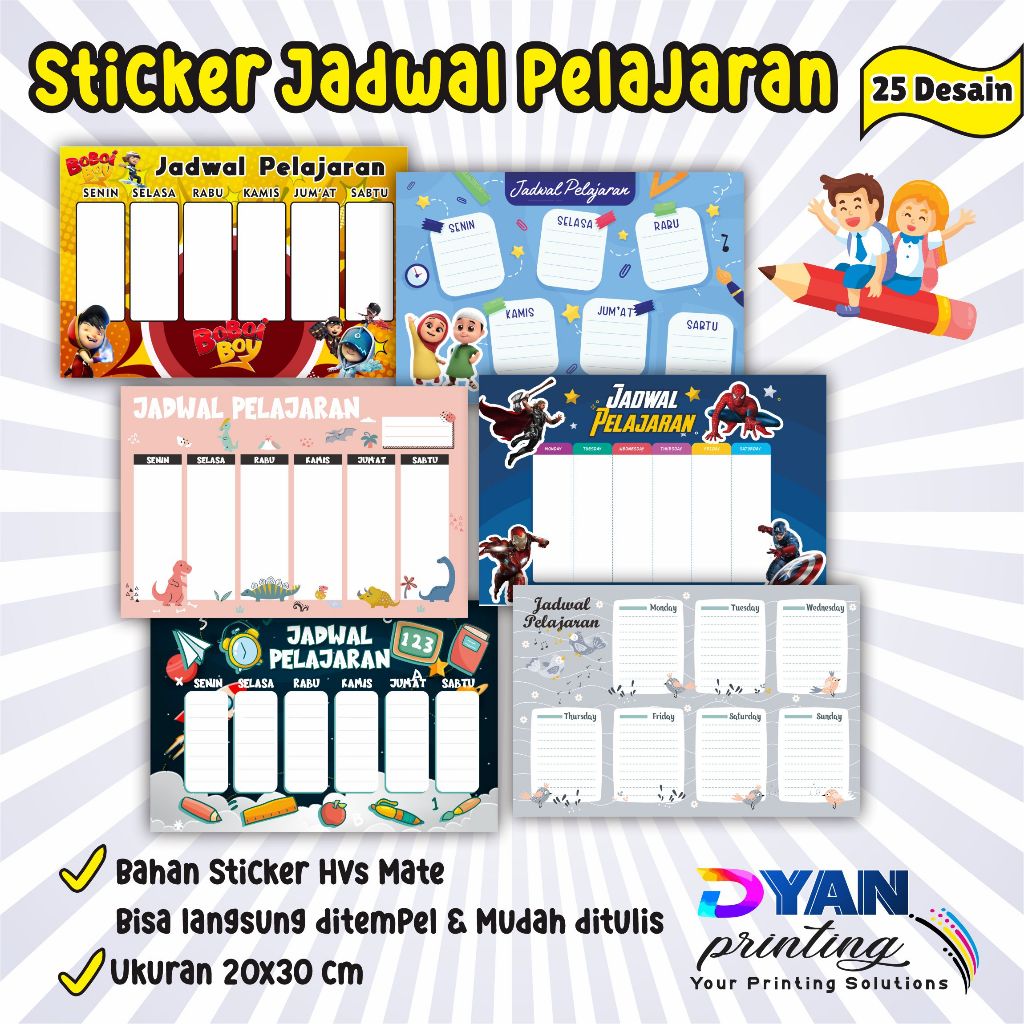 

Sticker jadwal pelajaran ,bisa langsung ditempel & mudah ditulis