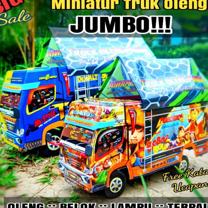 Langka MINIATUR TRUK OLENG JUMBO 42 Cm MINIATUR TRUK OLENG BESAR UKURAN JUMBO LAMPU TERPAL RODA KAYU