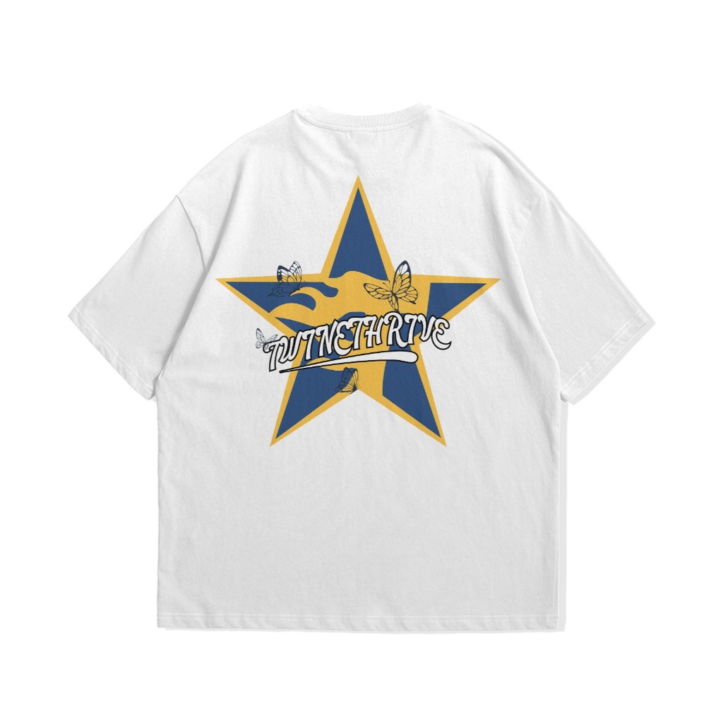 TWINETHRIVE T-Shirt Oversized Butterfly Star White | Kaos Oversize Pria & Wanita Oversized TWNV82
