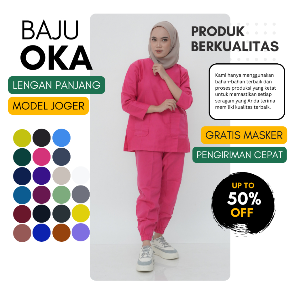 Baju Oka Lengan Panjang Joger Seragam Jaga Ok Scrub Medis Perawat Dokter Bidan Size Jumbo 6XL-8XL