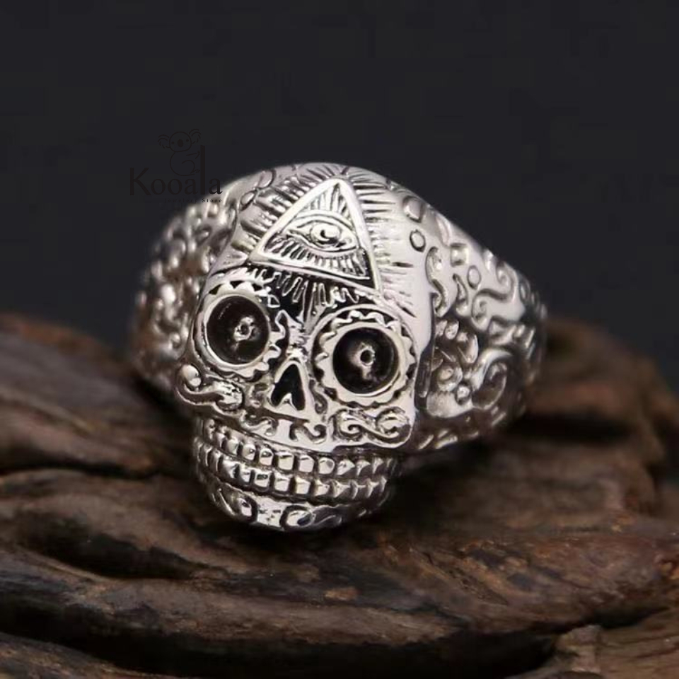 Cincin Tengkorak El Poco Pria Gaya Punk Vintage Kekinian Keren Retro Termurah
