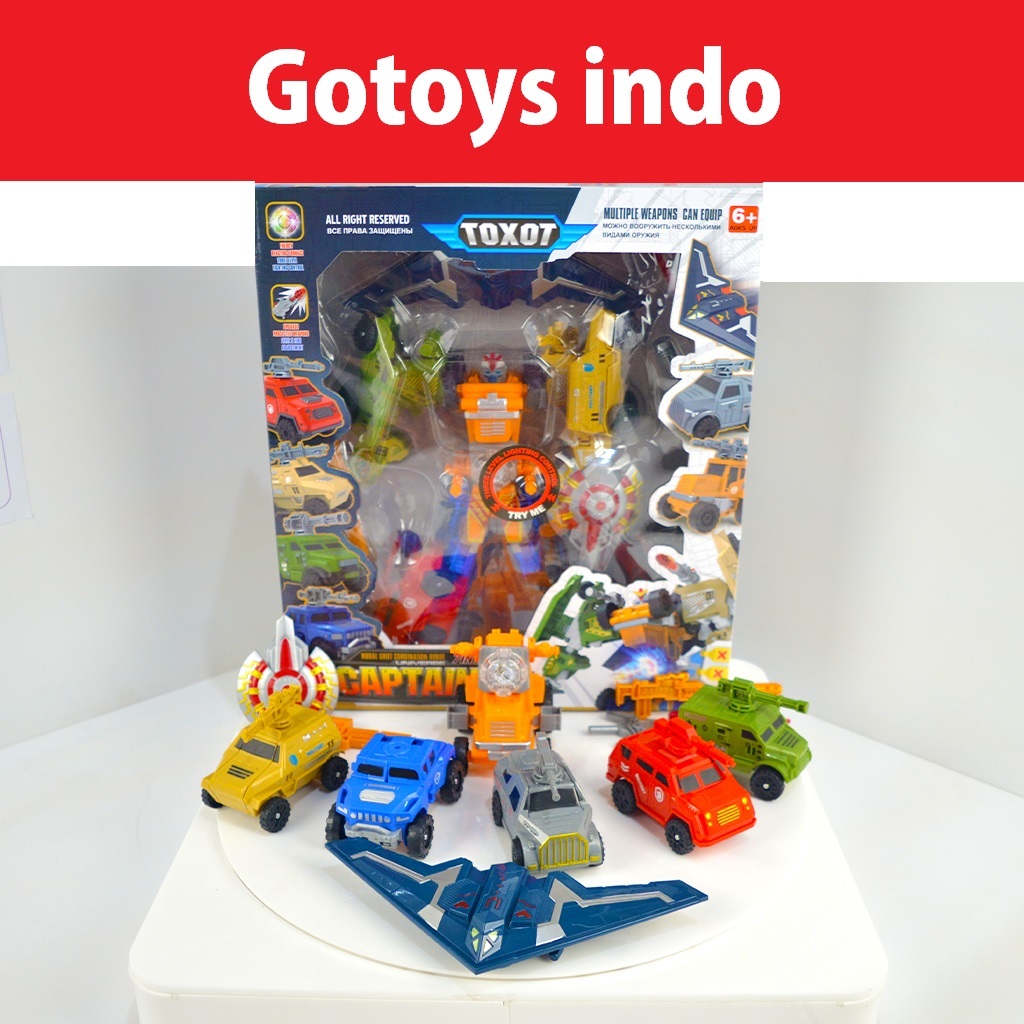 Mainan Figure Robot Tobot Giga 7 Transform Mobil Captain 7in1 Lampu LED & Launcher