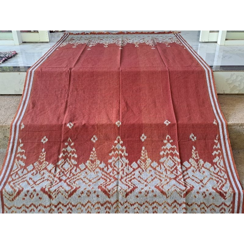 KAIN TENUN ETNIK NUSANTARA, KAIN TENUN BLANKET TRADISIONAL TROSO JEPARA MOTIF LOVE TERACOTA, KAIN TE