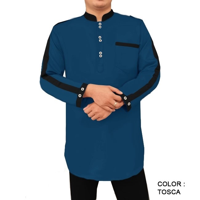 Baju Koko Pria Lengan Panjang Hijau Tosca Polos Big Size Jumbo Kurta Dewasa Premium Terbaru 2026