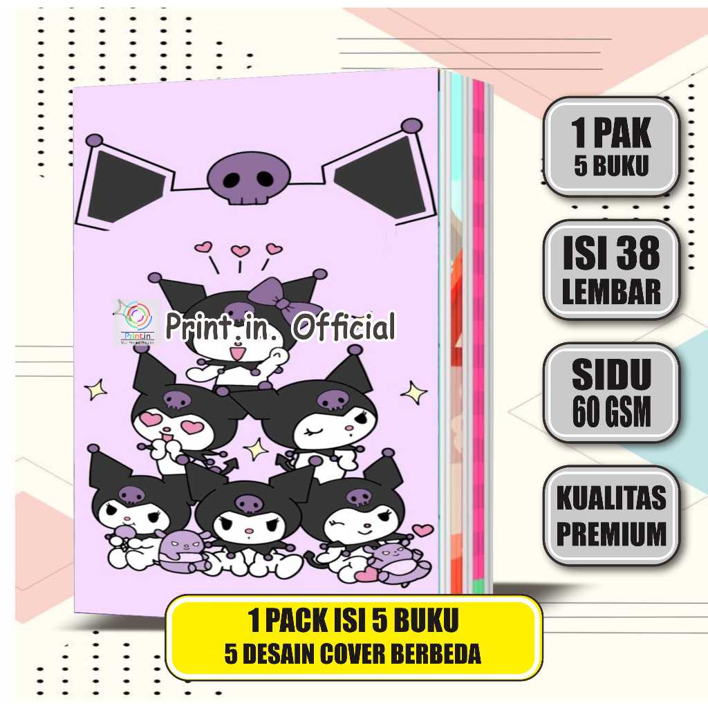 

Buku Tulis Anak Custom Kuromi 38 Lembar / Buku Tulis Sekolah (5Pcs)