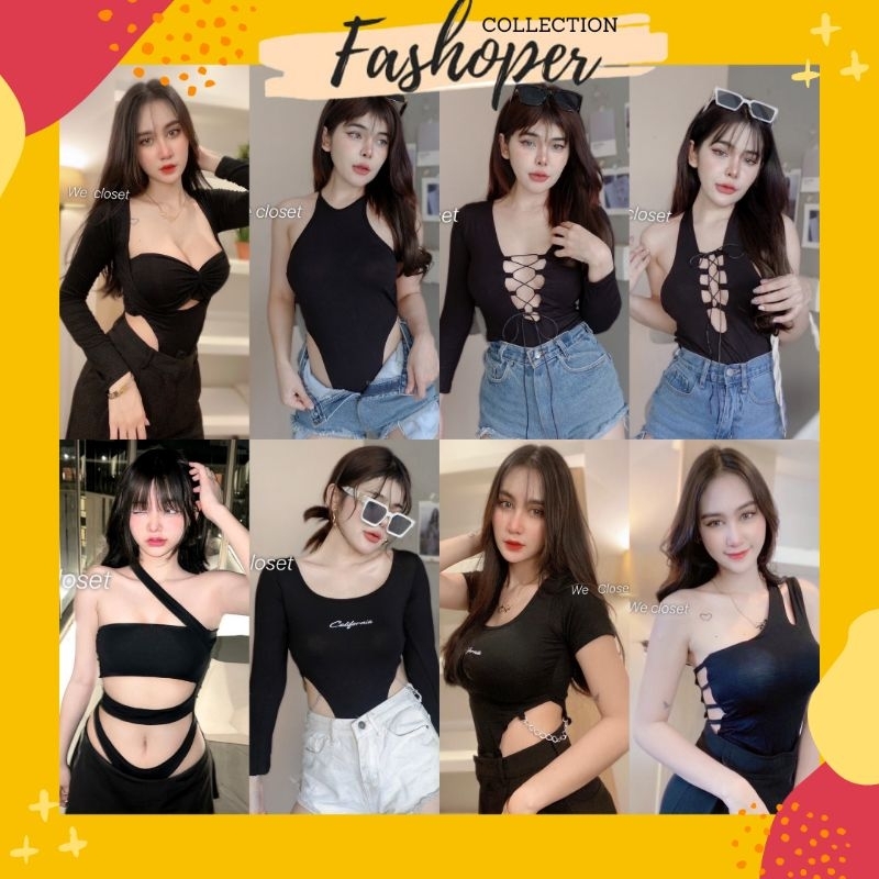 Bodysuit Atasan Sexy Lengan Panjang/Pendek Wanita Bangkok