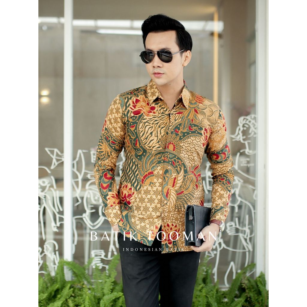 NADIPA SLIMFIT GREEN BOTTLE GOLD Baju Pria Kemeja Batik Kerja Lengan Panjang Warna Ijo Hijau Botol B