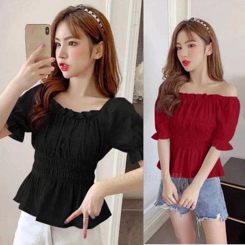 COD BLOUSE ASSYANTI BAJU ATASAN SMOKE BAHAN RAYON TWILL PREMIUM SIZE S M L XL XXL