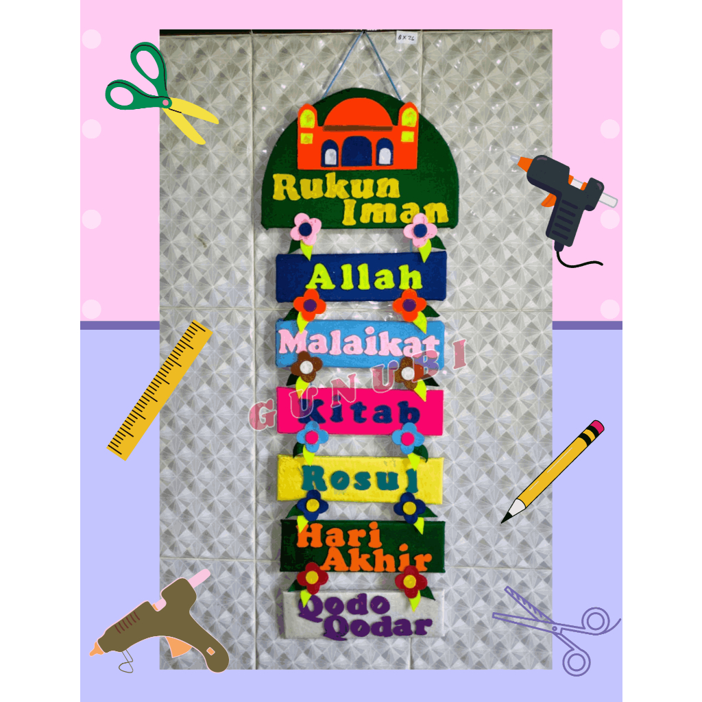 HIASAN DINDING, RUKUN IMAN dari kain flanel.
