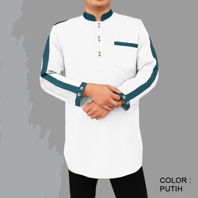 Baju Koko Muslim Elegan Lengan Panjang Motif Polos Seragam Santri Warna Putih Lengan Panjang Jumbo