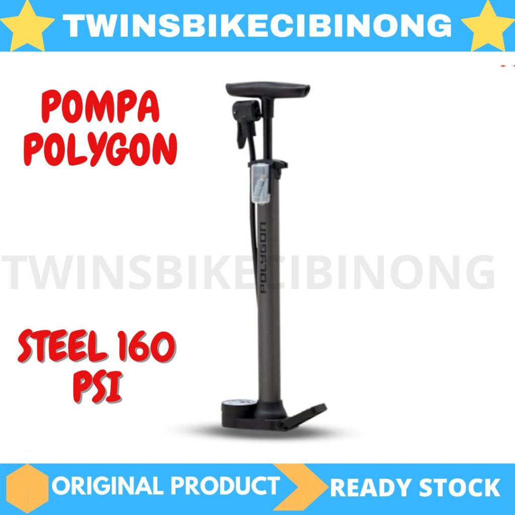 POMPA LANTAI SEPEDA FLOOR PUMP POLYGON STEEL STX DUAL HEAD 160 PSI Pompa Angin