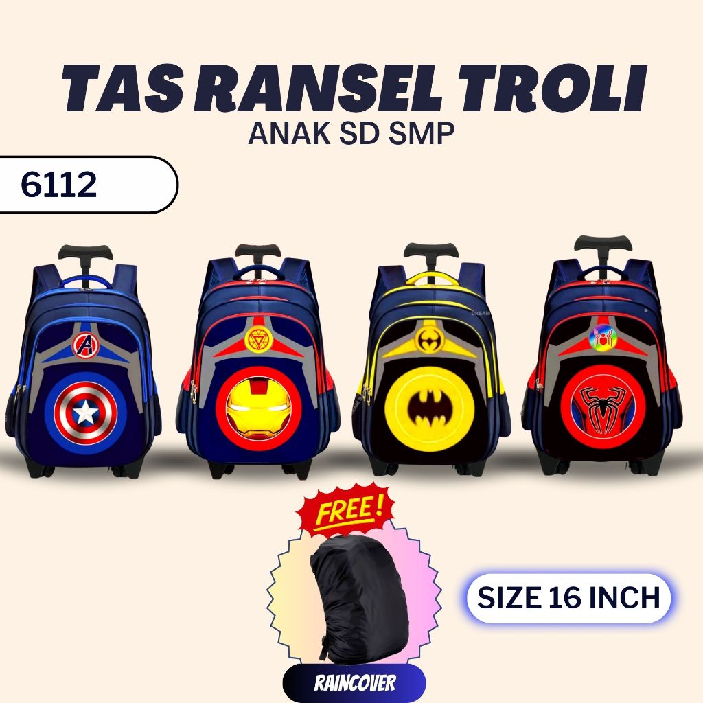TAS RANSEL TROLI ANAK LAKI LAKI SD IMPORT KARAKTER KEREN COCOK UNTUK LAKI LAKI SD 6112