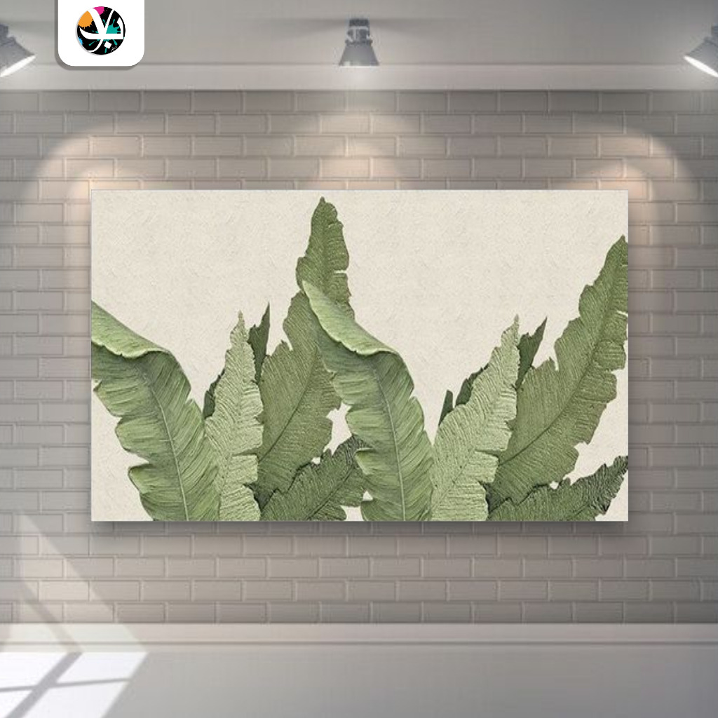 Lukisan kanvas abstrak daun estetic timbul - lukisan siap pajang - lukisan modern