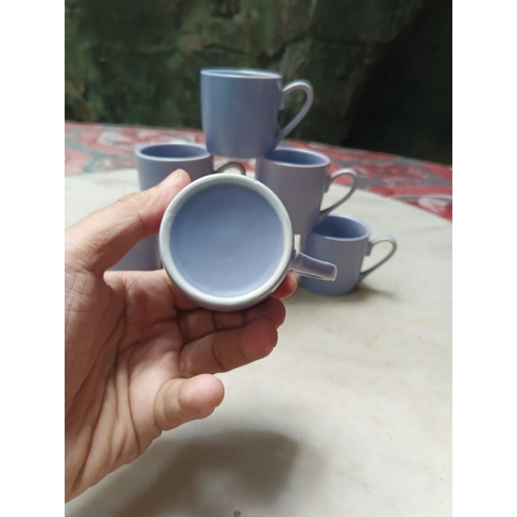 Mug Keramik Mini Warna gradiasi ungu (pudar) Retro mug untuk minum kopi