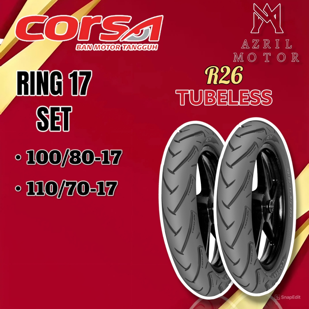 (PAKET HEMAT) CORSA PLATINUM R26 BAN LUAR TUBLESS RING 17 UKURAN 100/80-17 & 110/70-17 SEPASANG