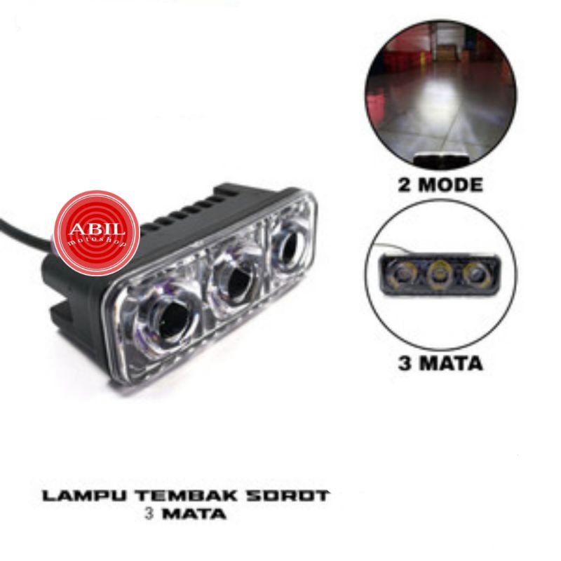 lampu tembak 2 mode 3 mata/lampu sorot 3 mata led universal