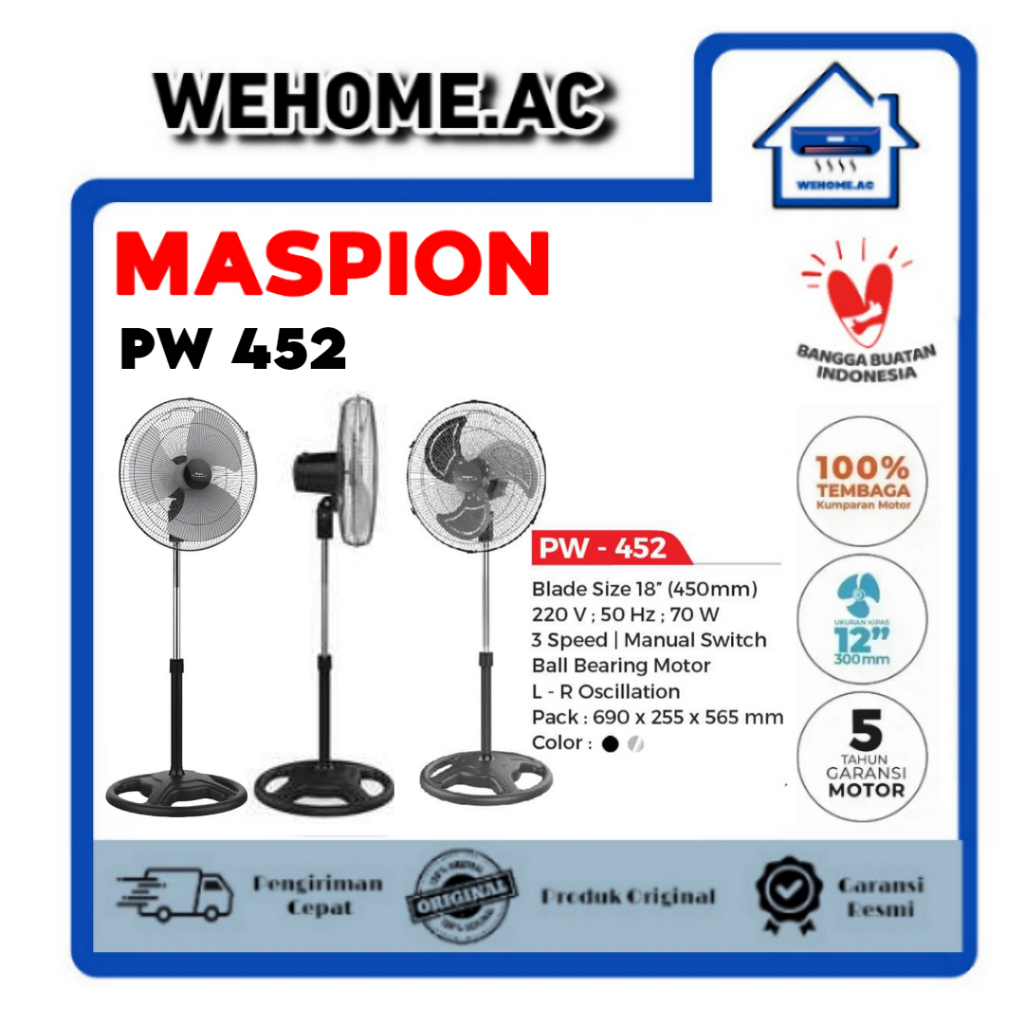 Kipas Maspion Berdiri PW452 Kipas Angin Besi Maspion 18 Inch Stand Fan Maspion