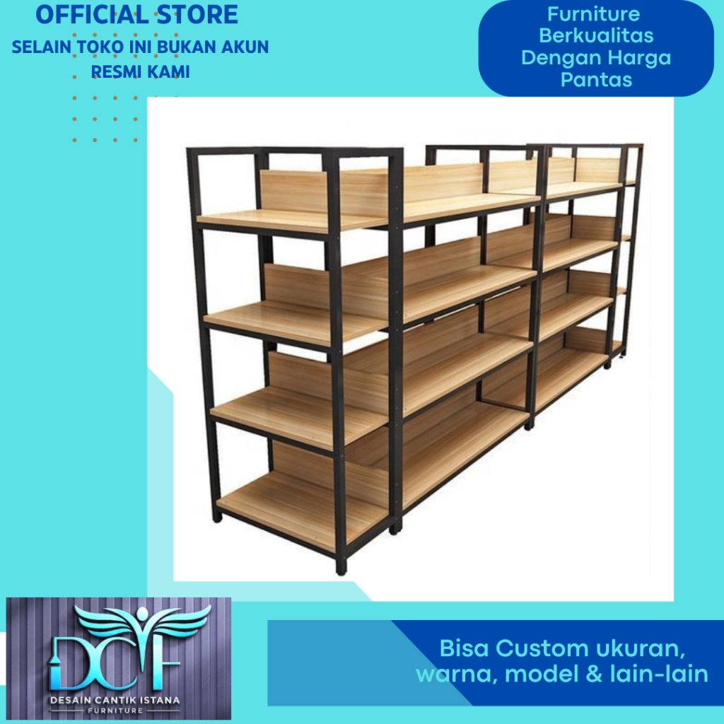 1 Set Rak Warung Toko Sembako Kayu Besi Minimalis 4 Rak