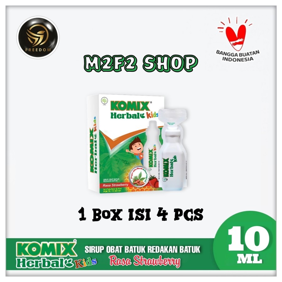 Komix Herbal Kids Sirup Obat Batuk Rasa Strawberry | Stroberi Tube Pet - 10 ml (Kemasan 1 Box)