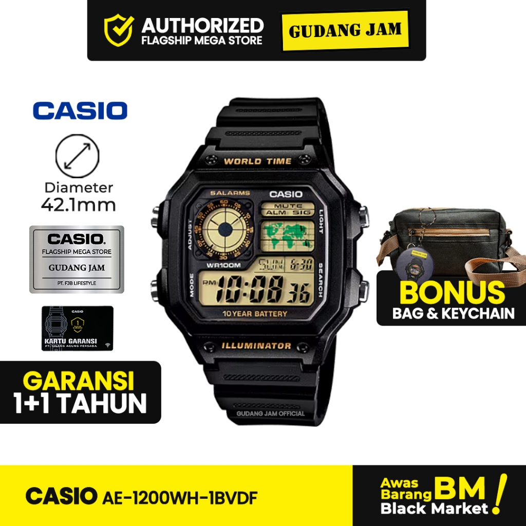 Casio Officials Store AE-1200WH-1BVDF AE-1200WH AE-1200 AE1200WH AE 1200WH