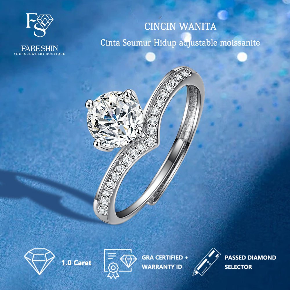 Fareshin Jewellery-Wanita perak Cincin coquette Moissanite Cinta Seumur Hidup White Gold 18K