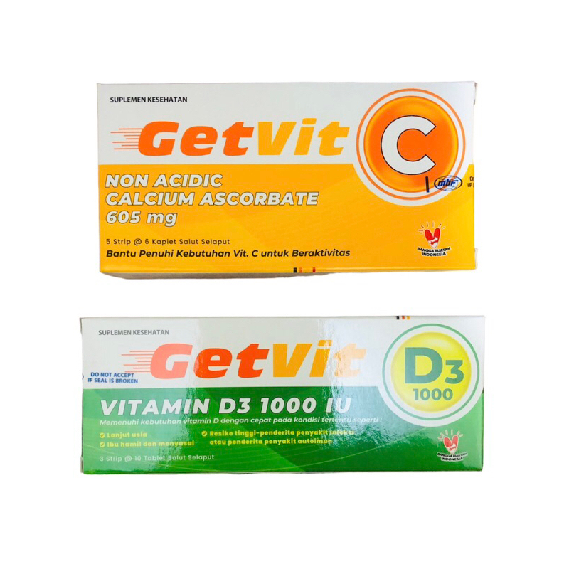 Getvit D3 1000IU strip isi 10 tablet | Getvit C 500mg isi 6 tablet | Getvit Multivitamin | Getvit | 